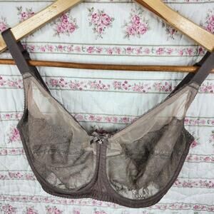 Wacoal Lace Net Bra 32DDD Full Coverage Underwire Adjustable Taupe